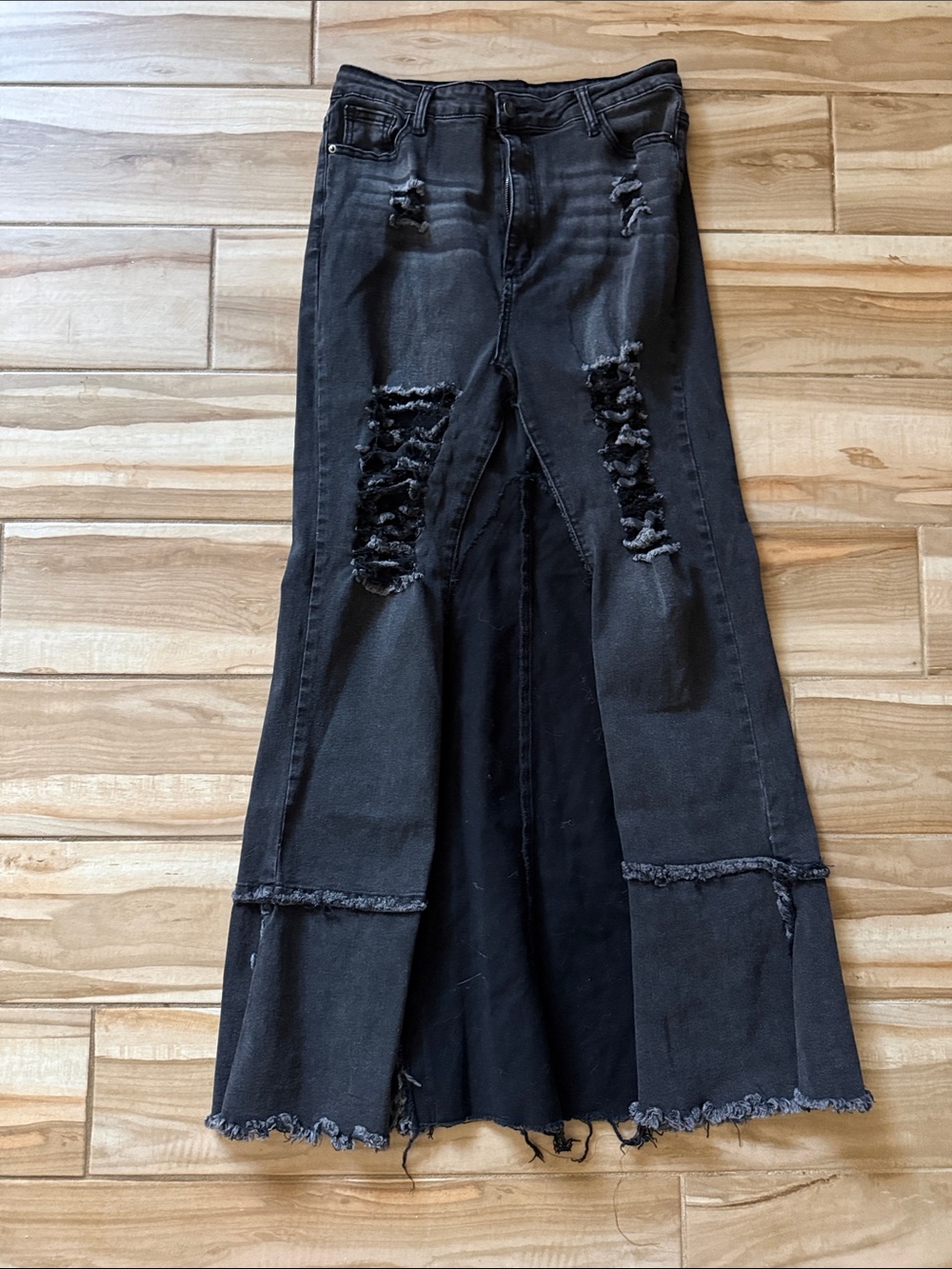 Black Distressed Maxi Skirt